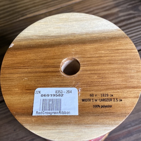 Pottery Barn Wooden Spool of Red and White Grosgrain Ribbon - Picture 10 of 16
